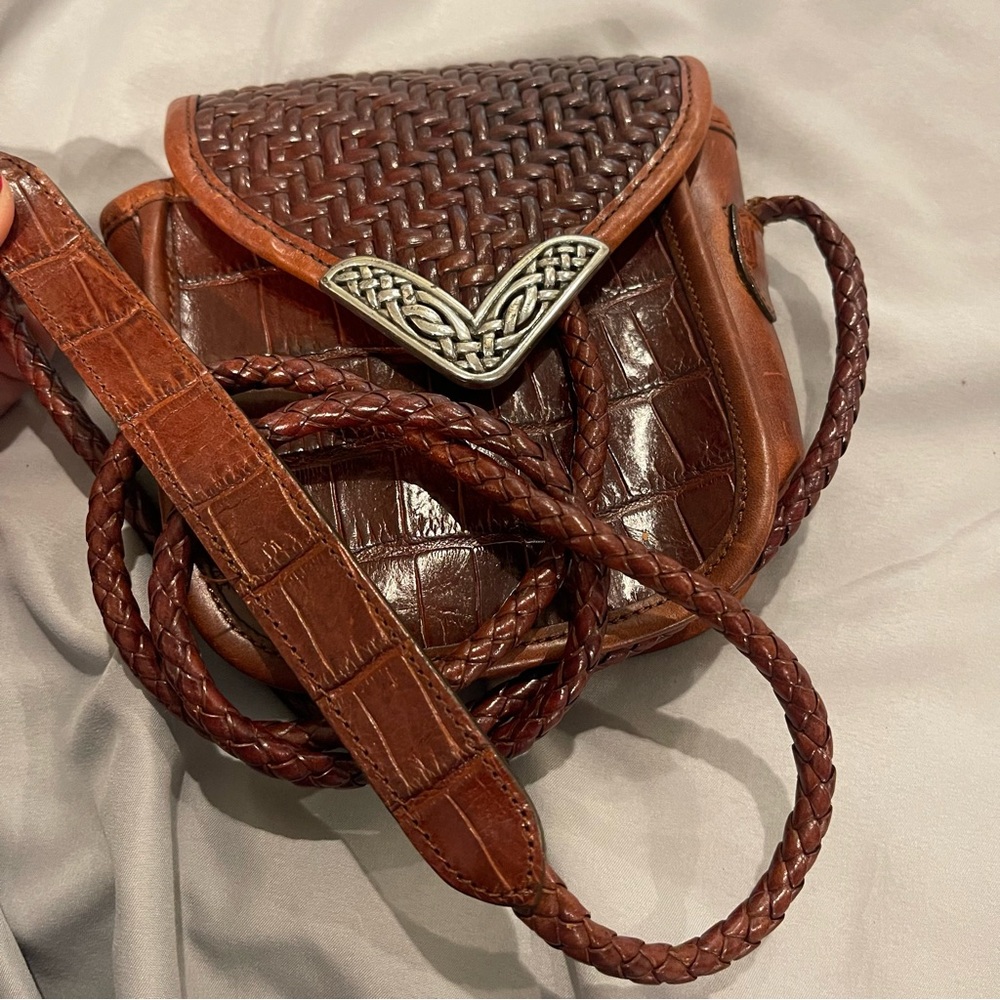 Vtg Brighton Women's Bag Mini Crossbody Woven Long Braided Strap Brown Purse